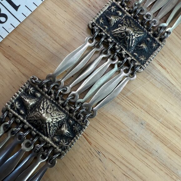 Vintage 1930-40s Mexico Sterling Silver 925 Pyramid Panel Bracelet Missing Link - Picture 3 of 11